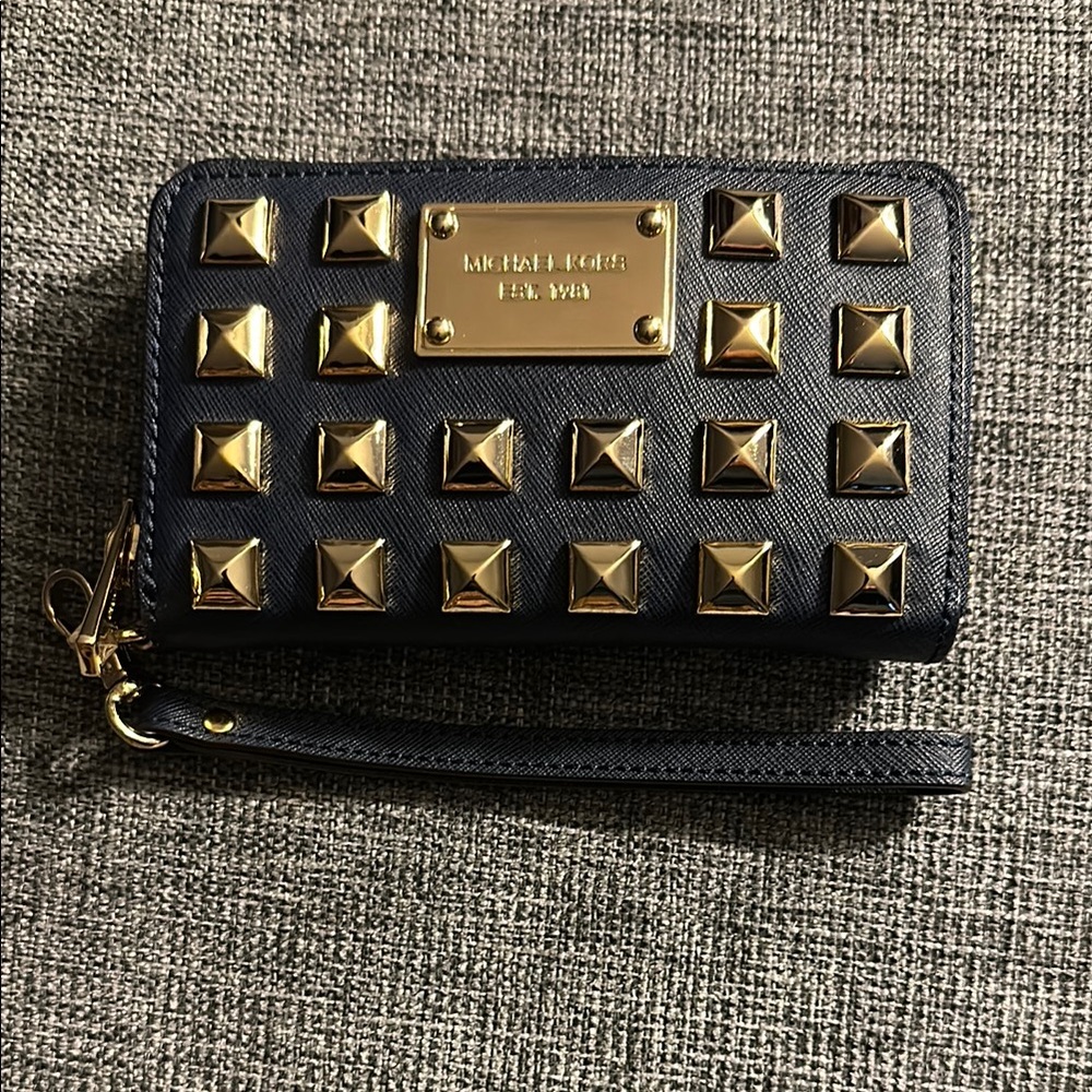 Michael Kors Navy Blue Wallet with Gold Studs